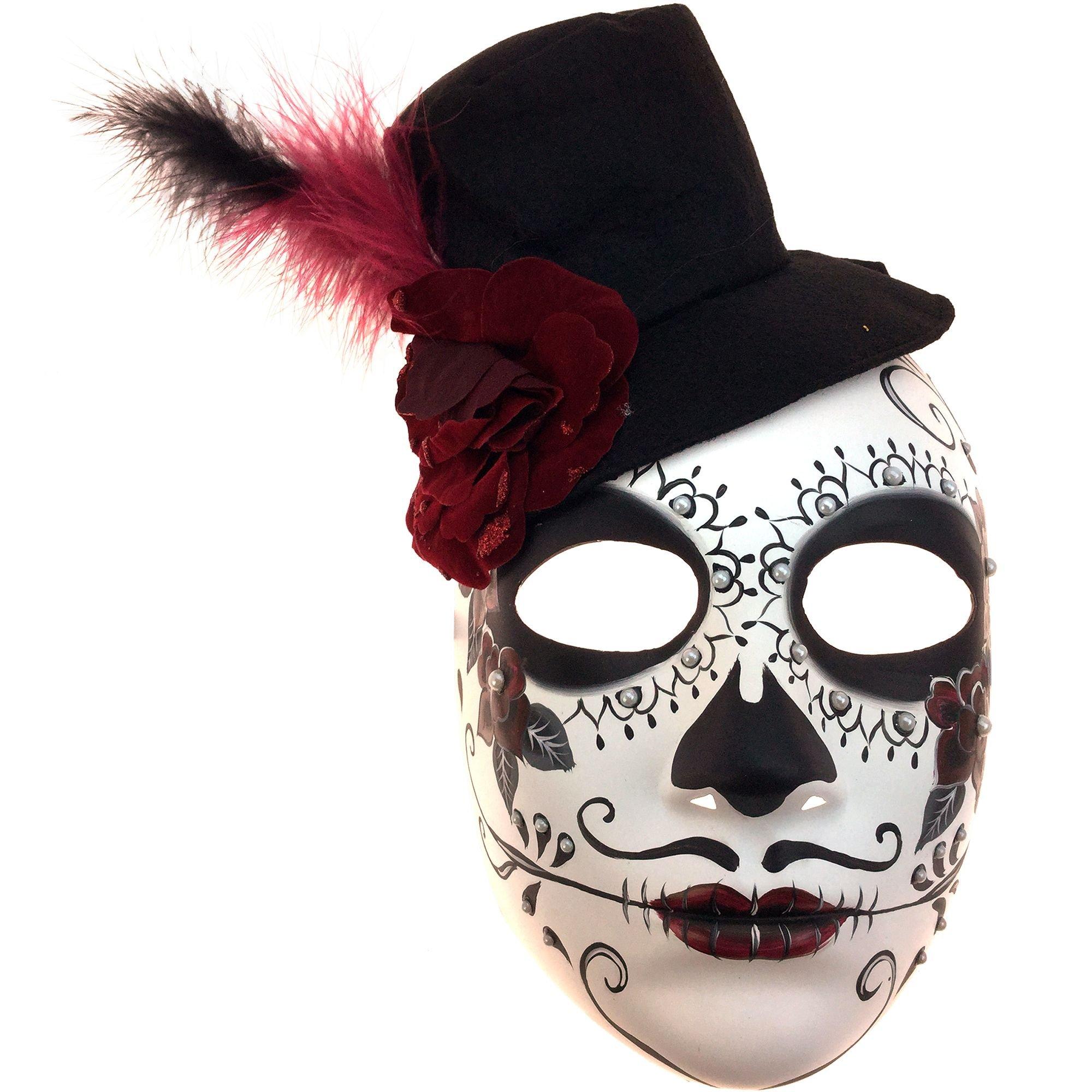 Feathered Hat Calavera Day of the Dead Mask