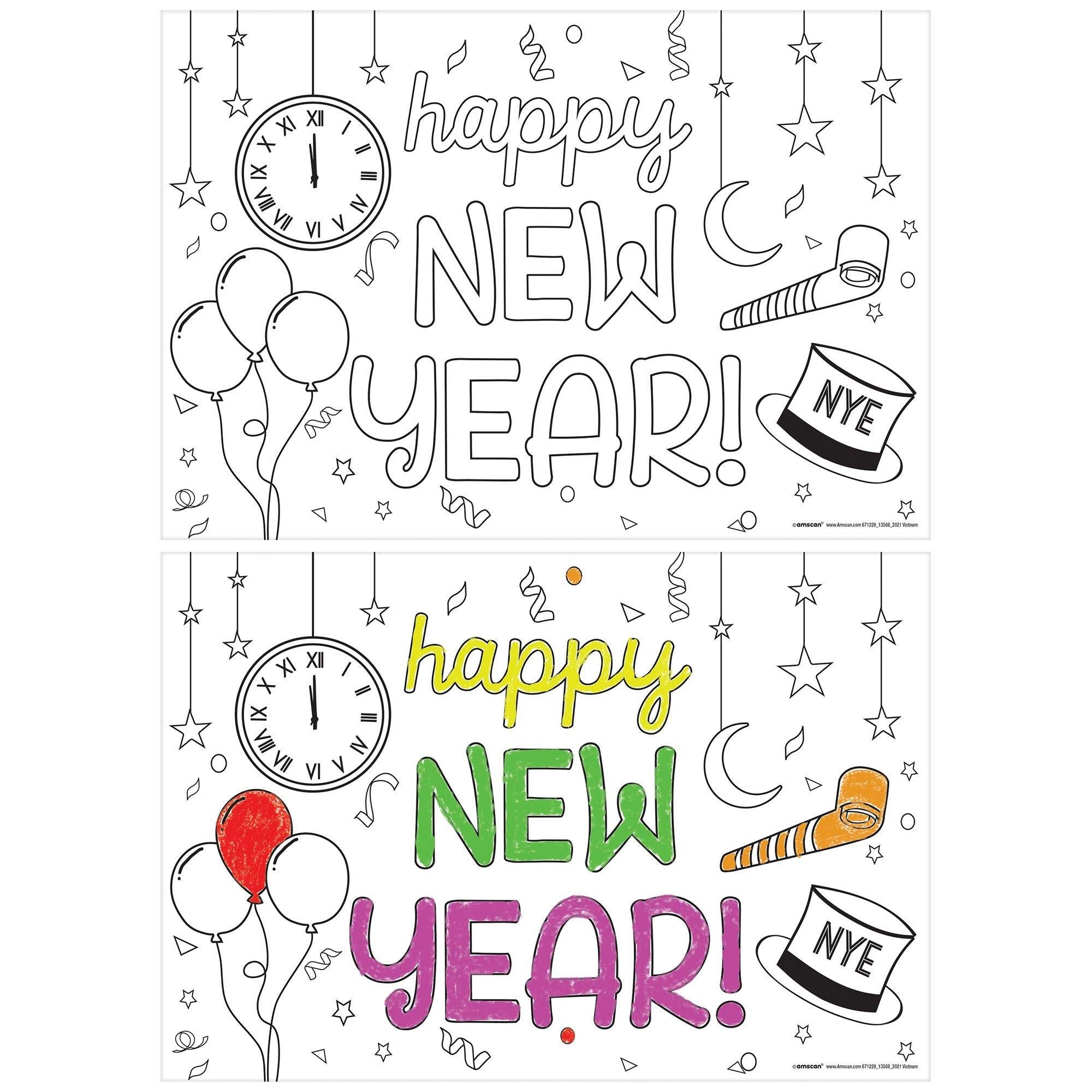 Happy New Year Coloring Paper Placemats, 16in x 11in, 24ct